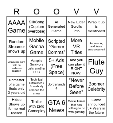 Summer Games Fest 2024 Bingo Card
