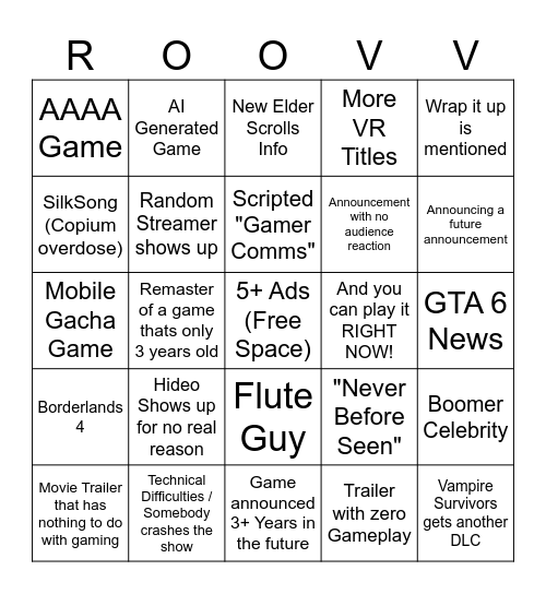 Summer Games Fest 2024 Bingo Card