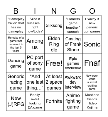 Summer Game Fest Bingo Card