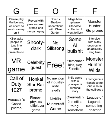 Summer Games Fest 2024 Bingo Card