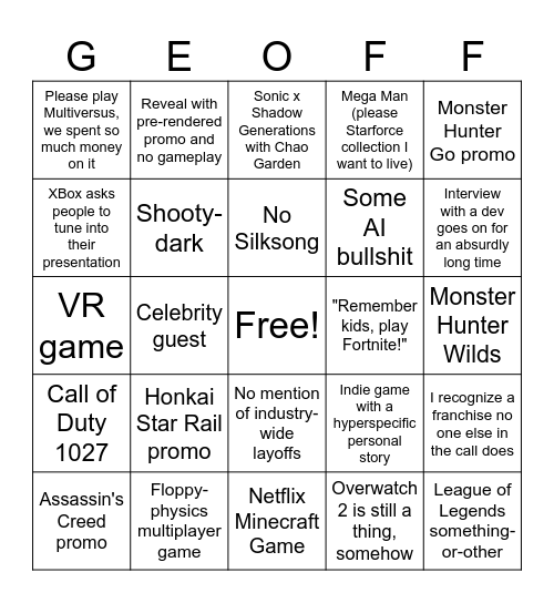 Summer Games Fest 2024 Bingo Card