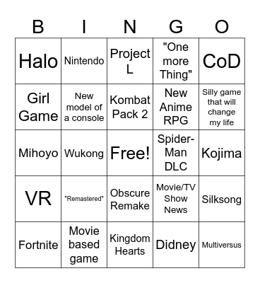 Summer Games Bingo Card