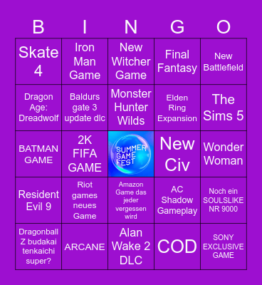 Summer Game Fest 2024 Bingo Card