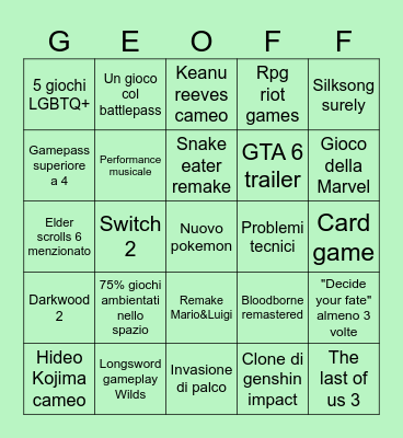 Summer Game Fest Bingo Card