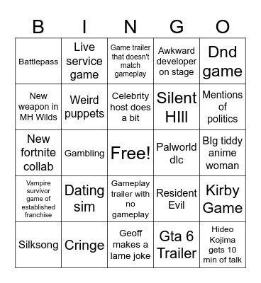 Summer game fest bingo Card