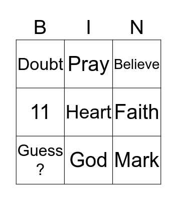 Pray in Faith Bingo Card