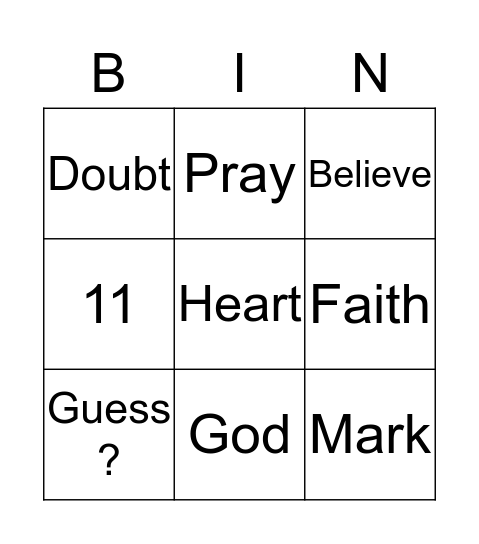 Pray in Faith Bingo Card