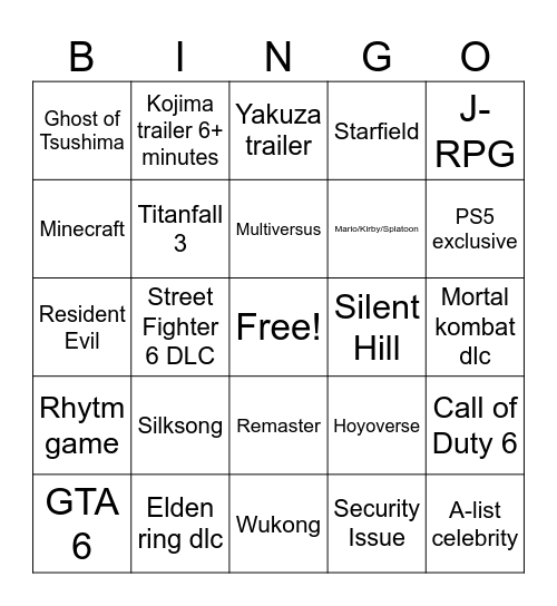 Untitled Bingo Card