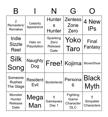 Summer Game Fest '24 Bingo Card