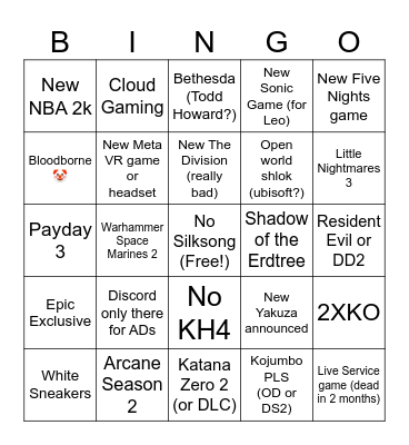 Untitled Bingo Card