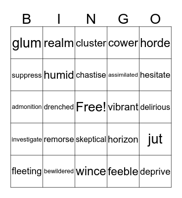 Vocabulary Bingo Card