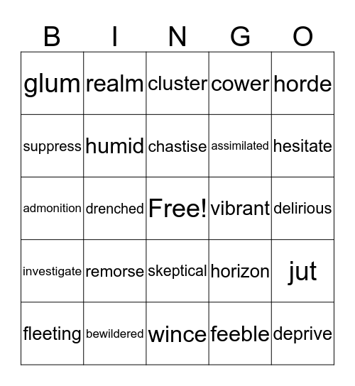 Vocabulary Bingo Card