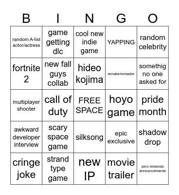 summer games fest Bingo Card