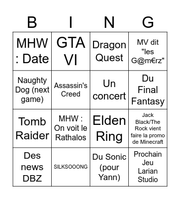 Summer Game Fest Bingo Card