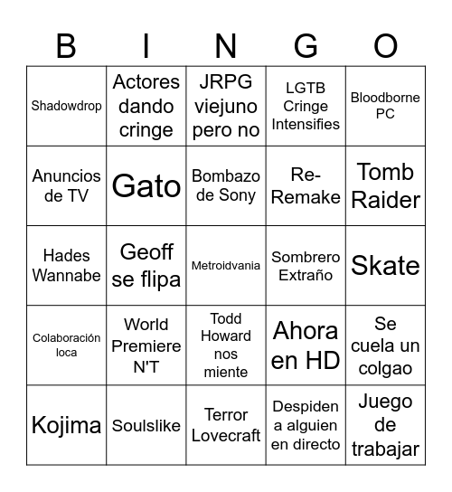 Summer Game Fest 2024 Bingo Card