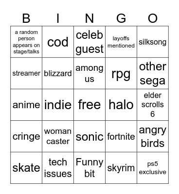 Summer Ga,e Fest Bingo Card