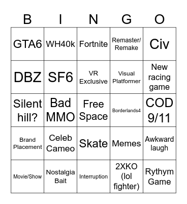 Summer game fest 2024 Bingo Card