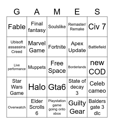 Summer game fest 2024 Bingo Card