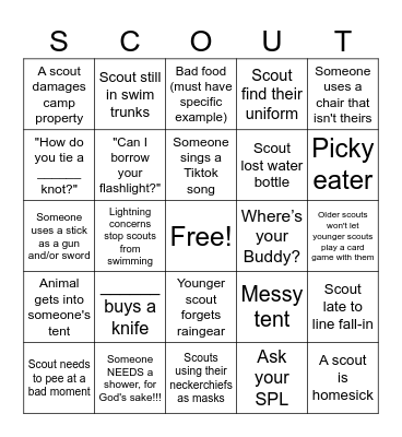 Summer Camp Bingo Card