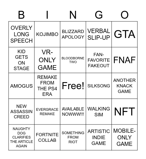 Untitled Bingo Card