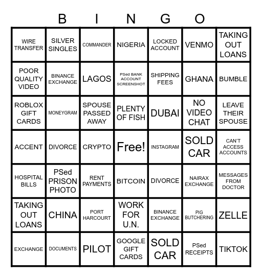 SCAMFISH BINGO Card