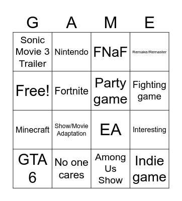 Summer Game Fest 2024 Bingo Card