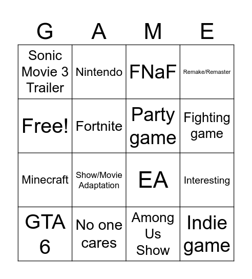 Summer Game Fest 2024 Bingo Card