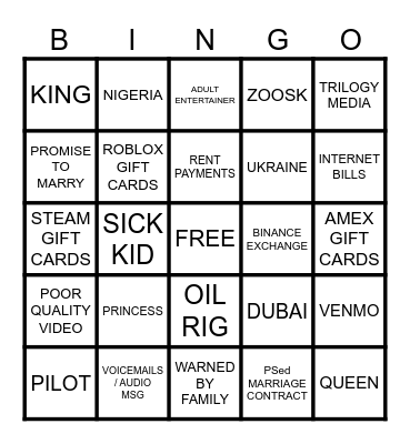 SCAMFISH BINGO Card