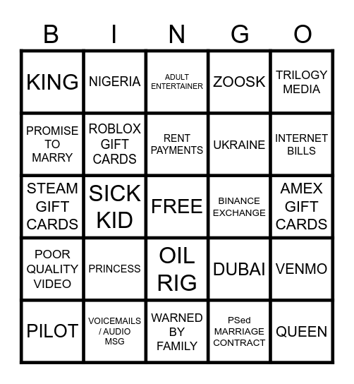 SCAMFISH BINGO Card