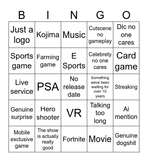 Event Bingo Card
