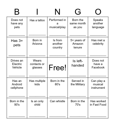 Human Scavenger Bingo Card