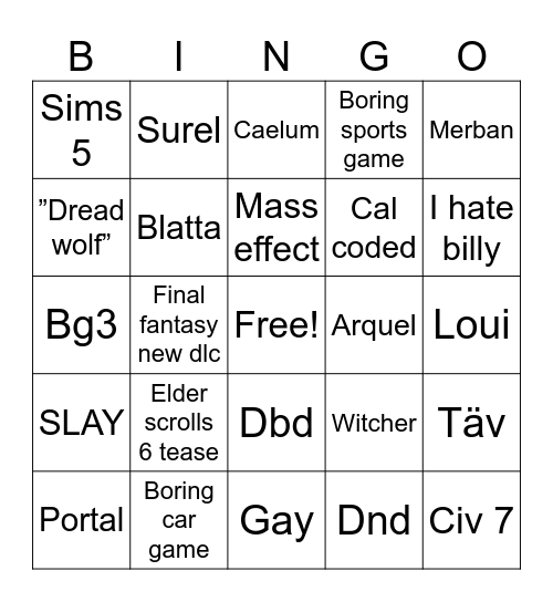 Summer games fest Bingo Card