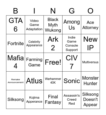 game fest 2024 Bingo Card