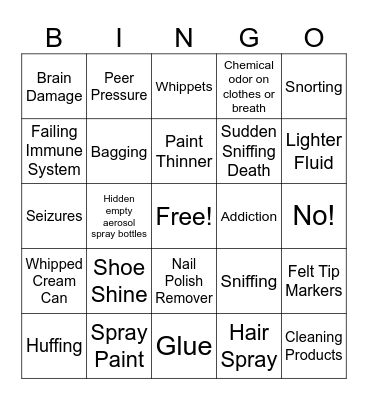 Inhalants Bingo Card