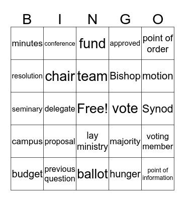 synod Assembly Bingo Card