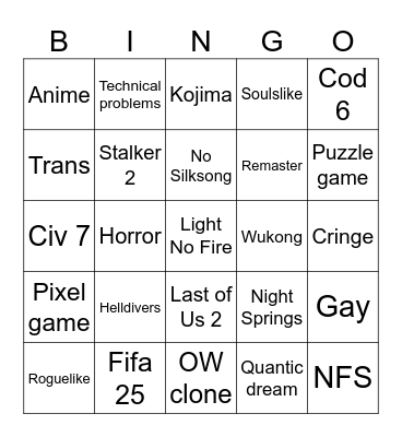 Summer game fest Bingo Card