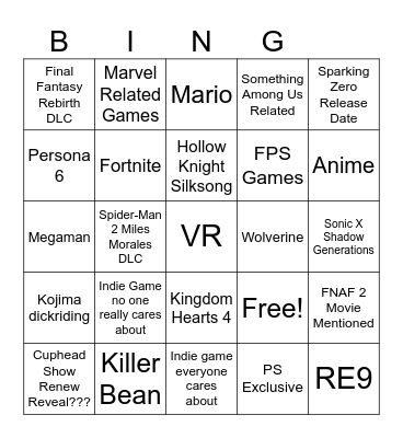 Summer Game Fest Bingo Card