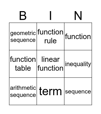 CHAPTER 8 BINGO CARDS Bingo Card