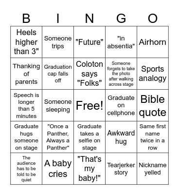 Graduation Bingo Card