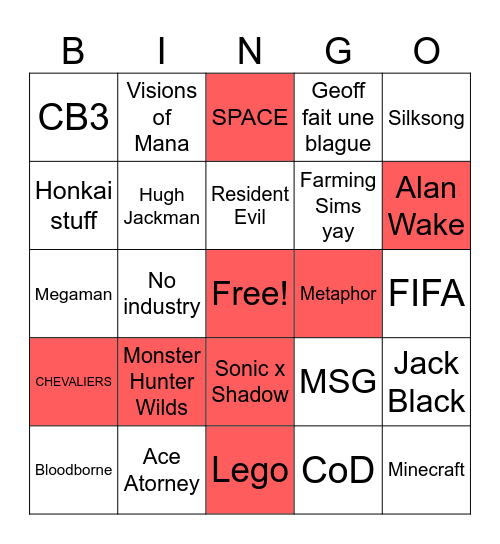 Summer Game Fest Bingo Card