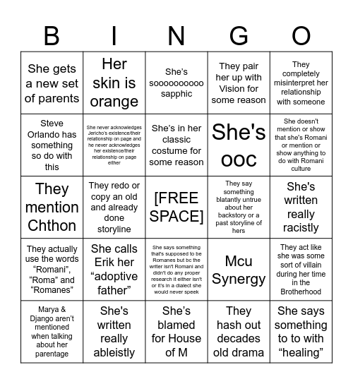 Wanda Maximoff Appearance Bingo (2014-18) (2019-) Bingo Card