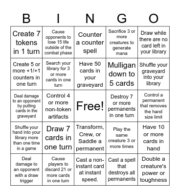 Wheel Bingo Card