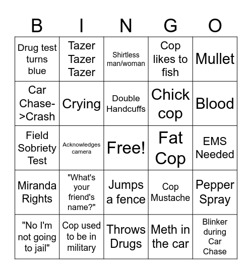 COPS BINGO Card