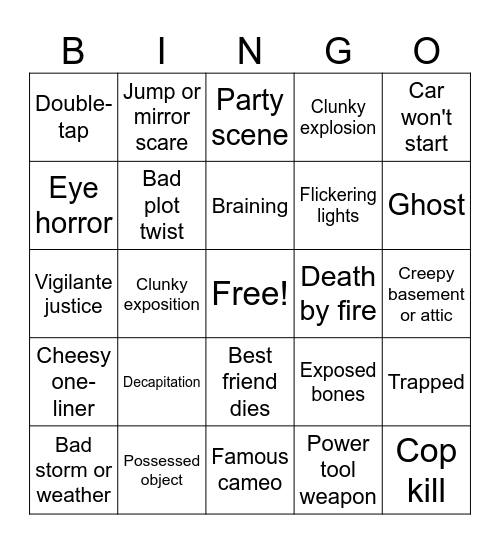 Horror Movie Club Bingo Card
