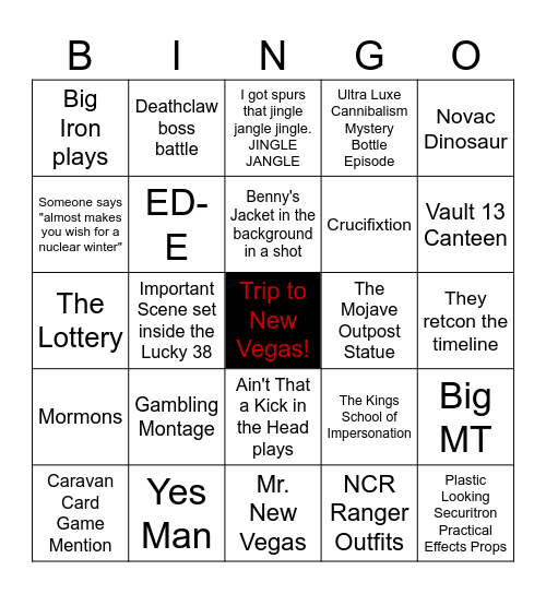 Fallout Show Season 2 NV Setting Bingo Card
