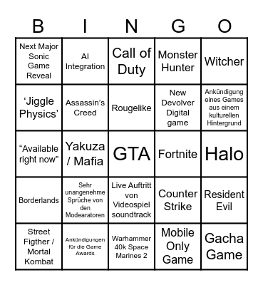 Summer Games Bingo Card