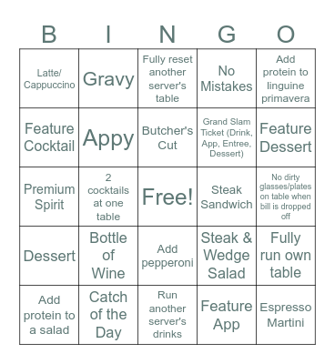 The Grandview Bingo Card