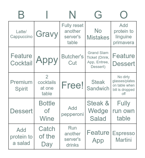 The Grandview Bingo Card