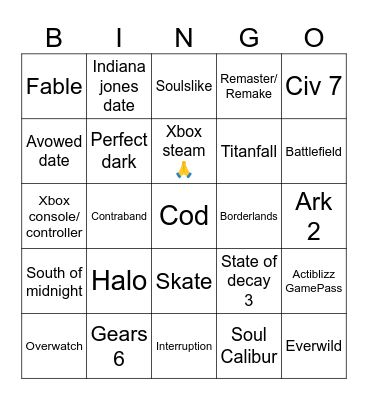 Summer game fest 2024 Bingo Card