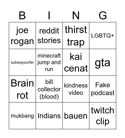 yt shorts Bingo Card